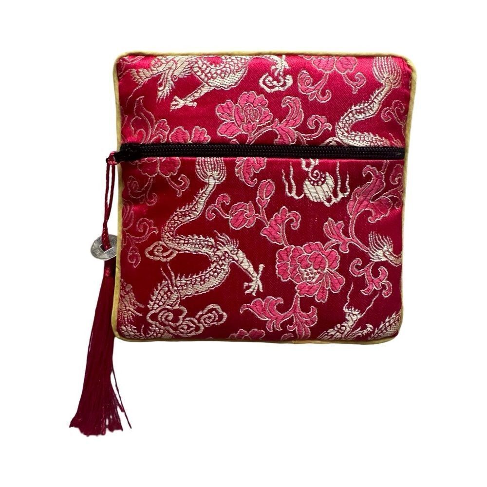Exquisite Chinese Style Zipper Pouch with Tassel | Red, Gold | Small | NWOT